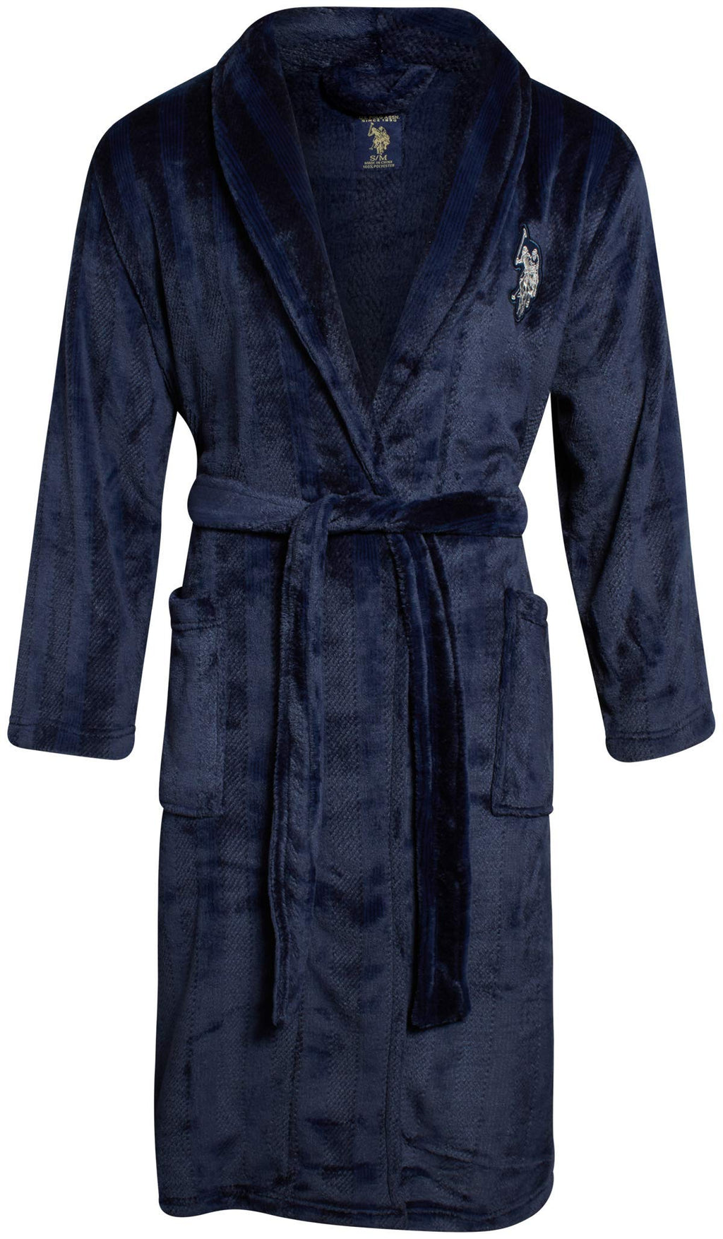 U.S. Polo Assn. Men's Bathrobe - Plush Fleece Robe with Shawl Collar, Size Large-X-Large, Maritime Blue