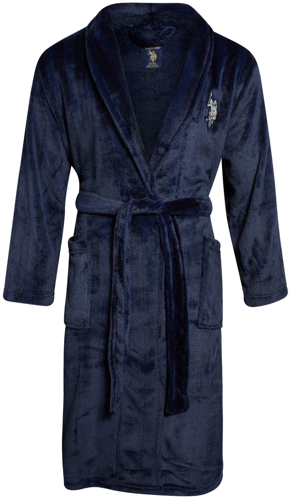 U.S. Polo Assn. Men's Bathrobe - Plush Fleece Robe with Shawl Collar, Size Large-X-Large, Maritime Blue