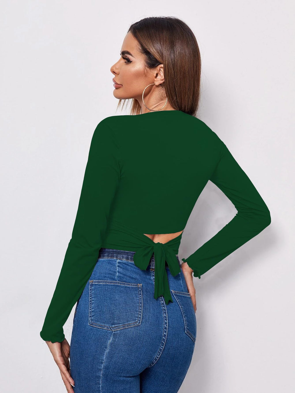 AVANOVA Womens & Girls Bottle Green Full Sleeve, V-Neck, Ruched Bust Solid Tops for Women/Tops, T-Shirts for Girls (TOP 64 Bot