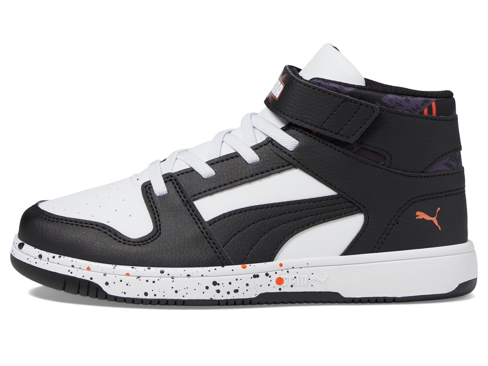 PUMA Rebound Layup Mid Hook and Loop Sneaker, White Black-Galactic Gray, 11 US Unisex Little Kid