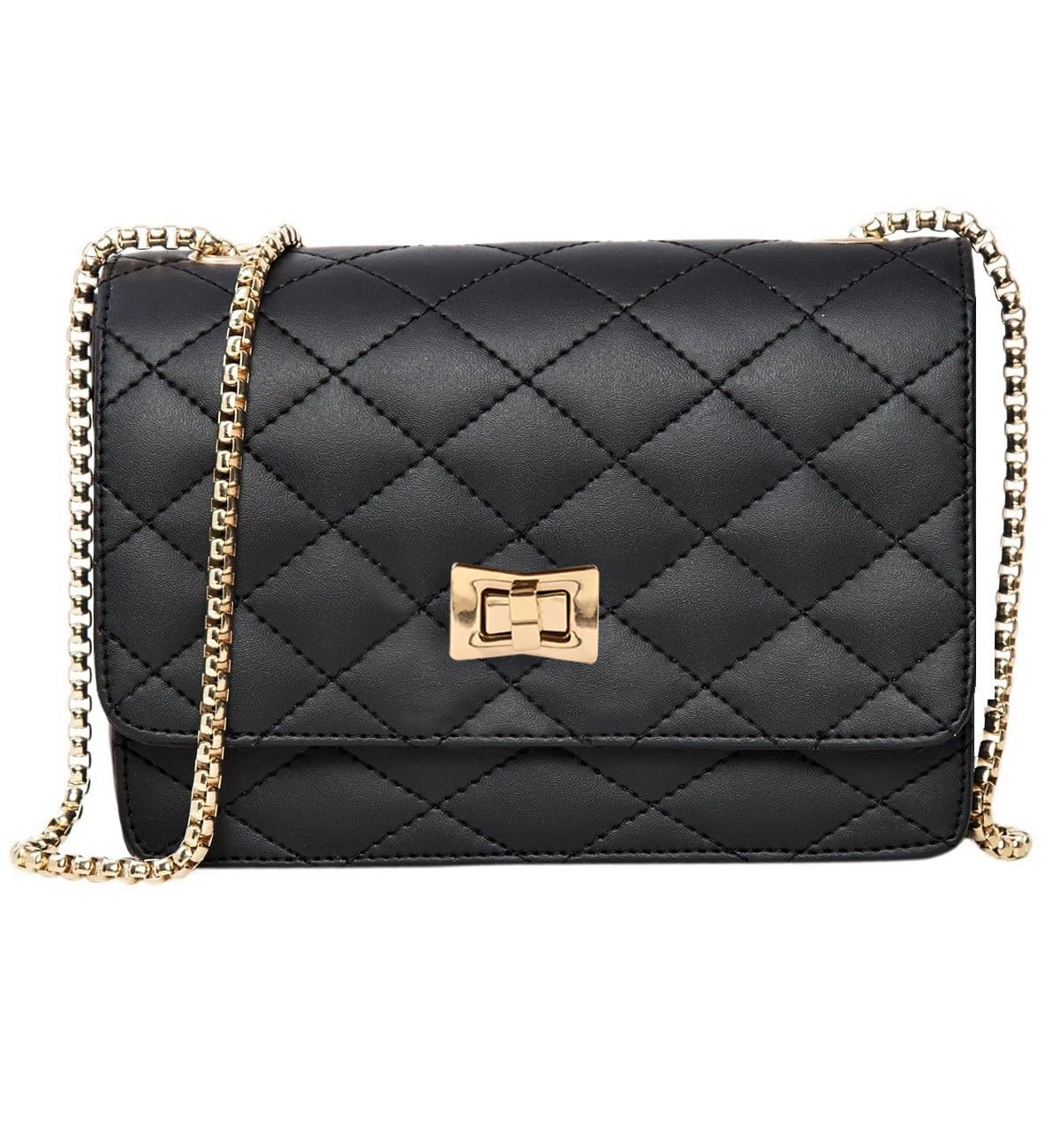 ADISA Womens Girls Party Sling Bag with Gold Chain (SL5090-BLA_Black)