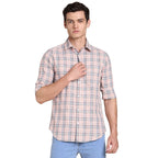 Dennis Lingo MenS Orange Full Sleeves Checks Casual Shirt