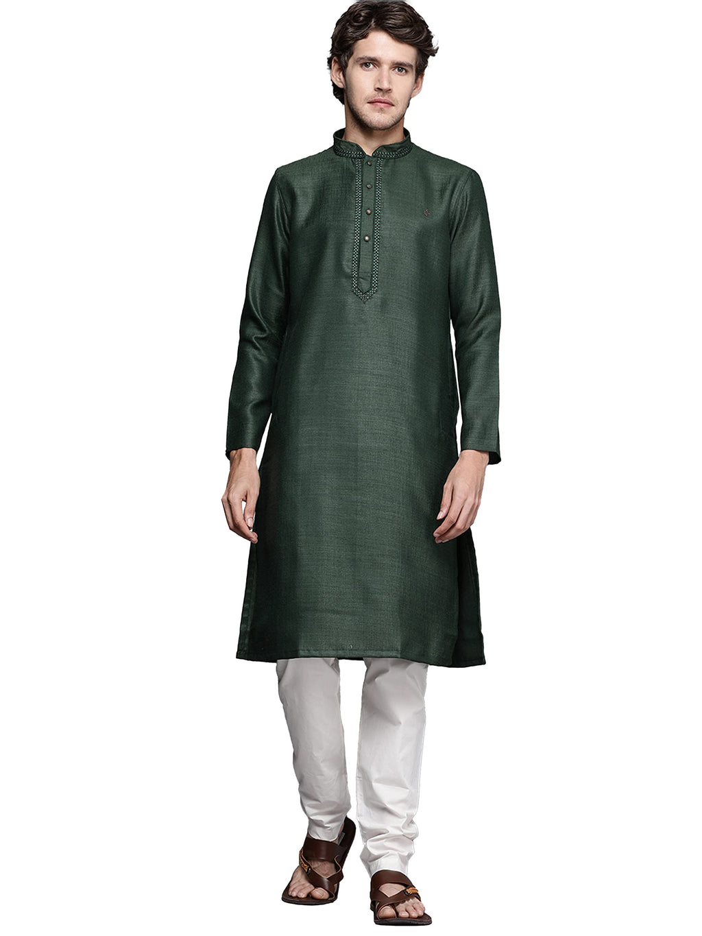 Manyavar Kurta Set For Men, Full Sleeves Mandarin Collar Ethnic Kurta Set For Engagement, Wedding, Party Solid Kurta Set Blended