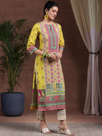 Libas WomenS Crepe Ethnic Motifs Straight Kurta (292590R Mustard