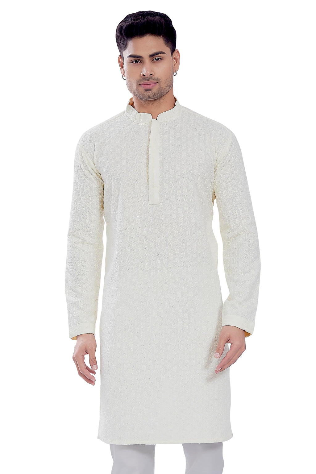 Divisive MenS Sequince Embroidered Cotton Blend Only Slim Fit Kurta (Dkrt515_S_Off White)
