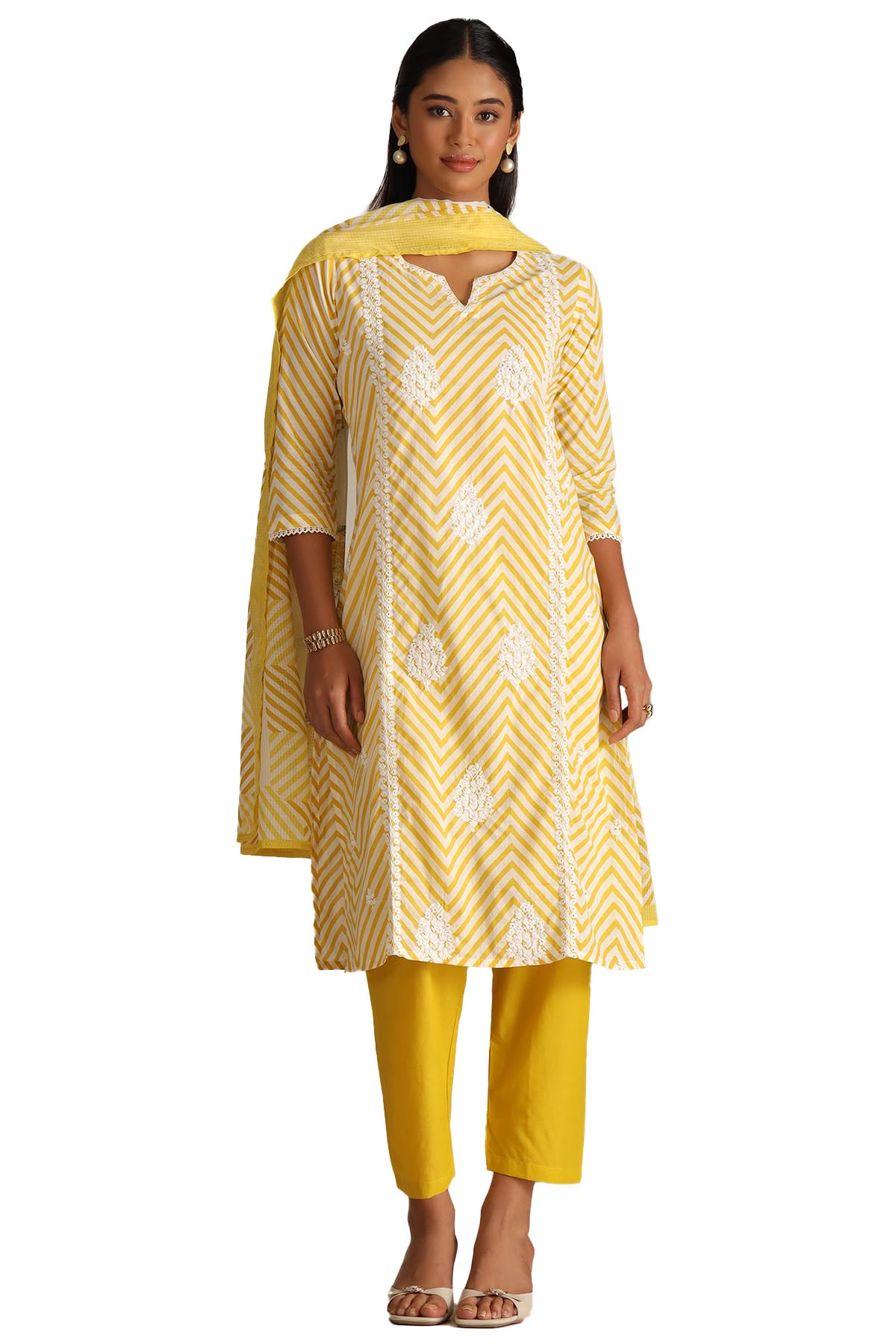 Soch Women Pure Cotton Chevron Print Suit Set with Sequins