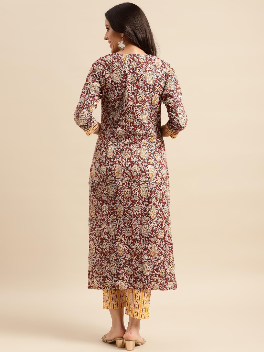 ANNI DESIGNER Womens Cotton Blend Printed Straight Kurta with Pant (Kalam Red_M_Red_Medium)