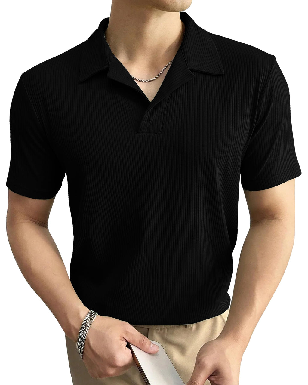 I ENTERPRISE Cotton Blend Regular Fit Round Spread Collar Solid Short Sleeve T-Shirt for Men & Boys Color :- Black Size :-XL