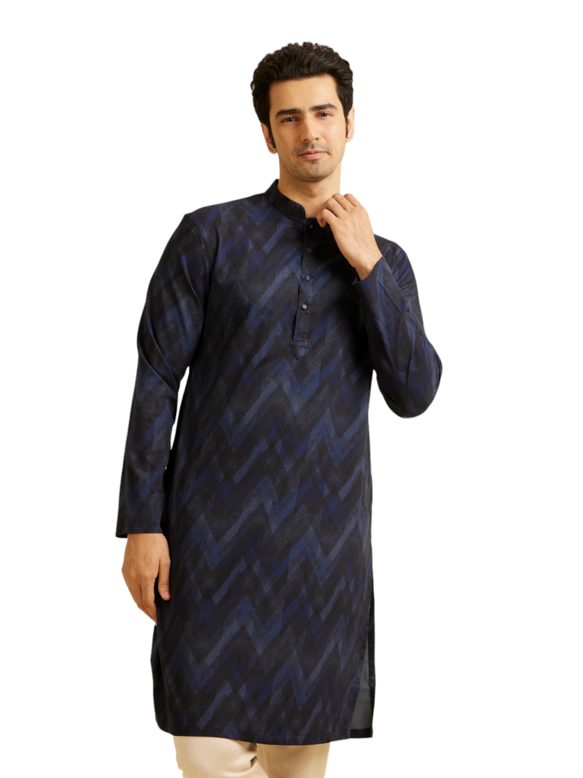 Manyavar MenS Spandex Digital Print Long Kurta (Blue,Xxl)