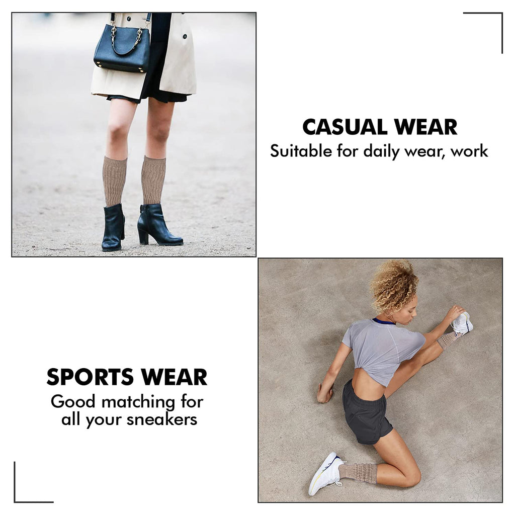 MDR Women's Extra Long & Heavy Slouch Cotton Wear at any Length Socks Made in USA 1 Pair Size 9 to 11 (Beige)