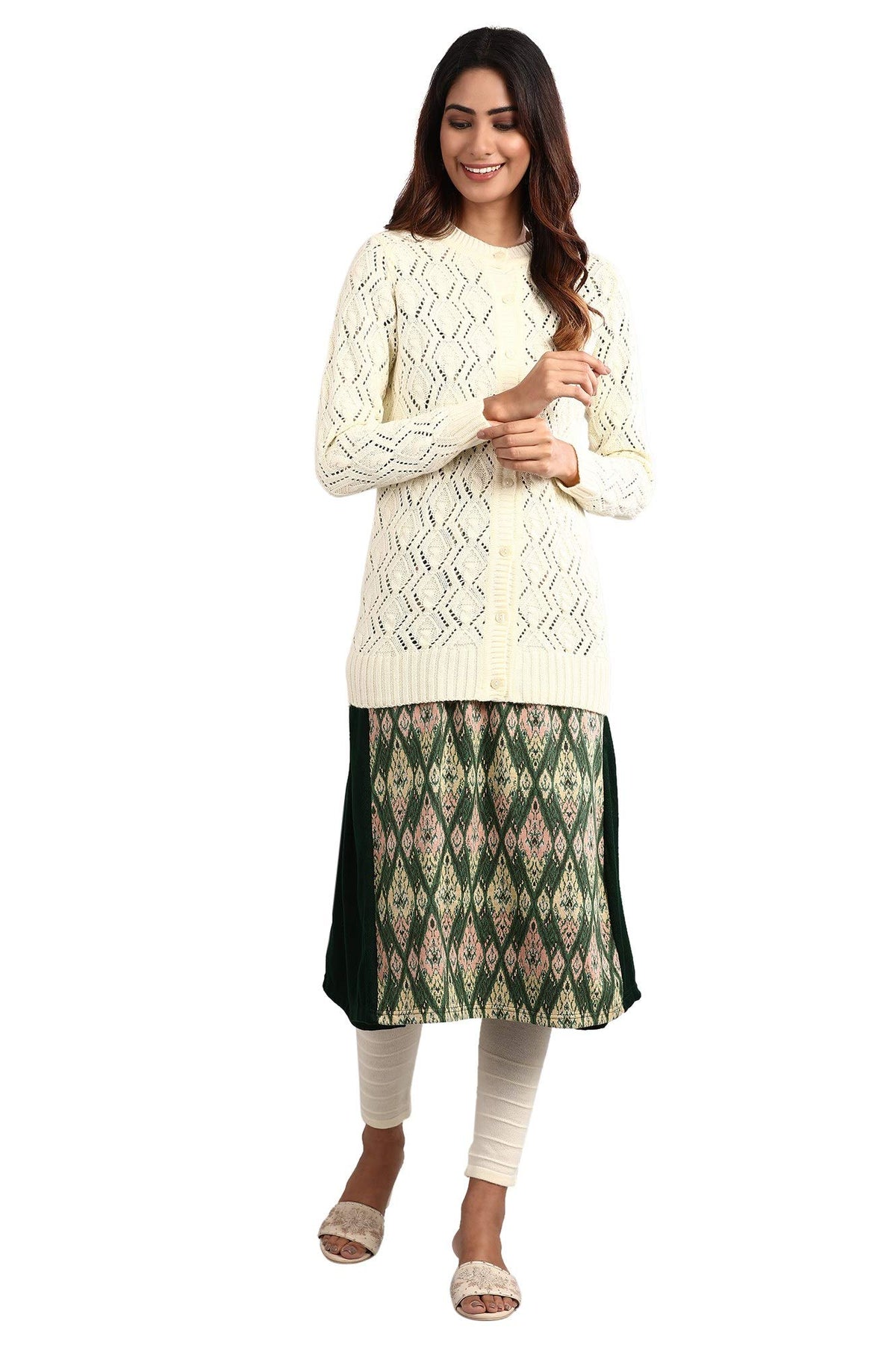 Aurelia Womens Acrylic Off-White Round Neck Full Sleeve Sweater (20NOA40068-701793 L)