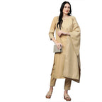 ANNI DESIGNER women's Cotton Kurta with Palazzo & Dupatta (BATTERY BEIGE X-Large)