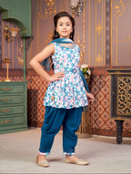 Aarika Girls Ethnic Wear Sea Green Colour Floral Print Beads Embroidery Cotton Blend Dhoti Kurta Set With Dupatta-4-9 Years (Dh-