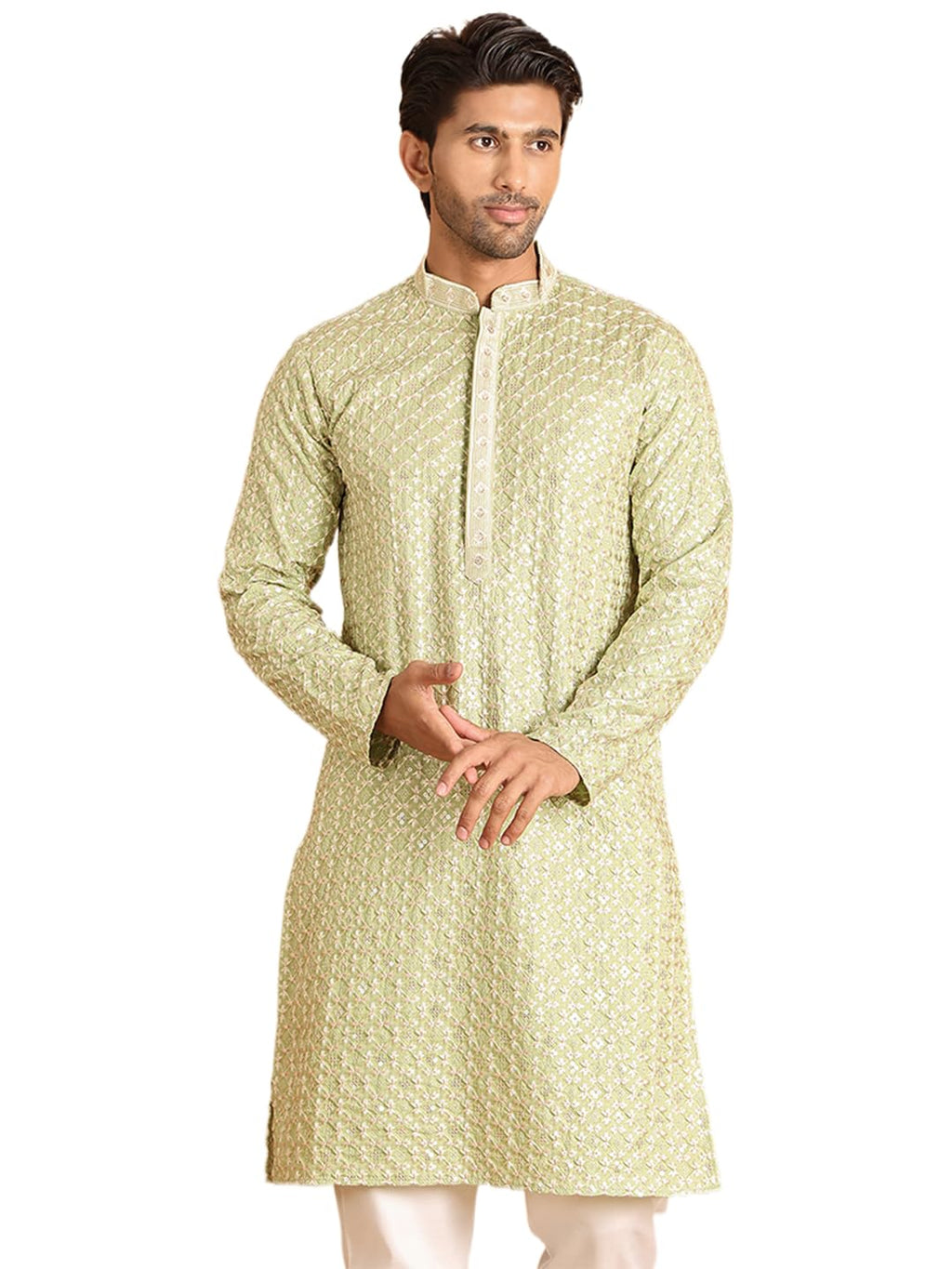 Jompers Mens Embroidered Sequined Viscose Straight Kurta