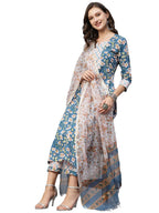 ANNI DESIGNER Womens Cotton Blend Straight Printed Kurta with Pant & Dupatta (Kuntu Green_L_Green_Large)