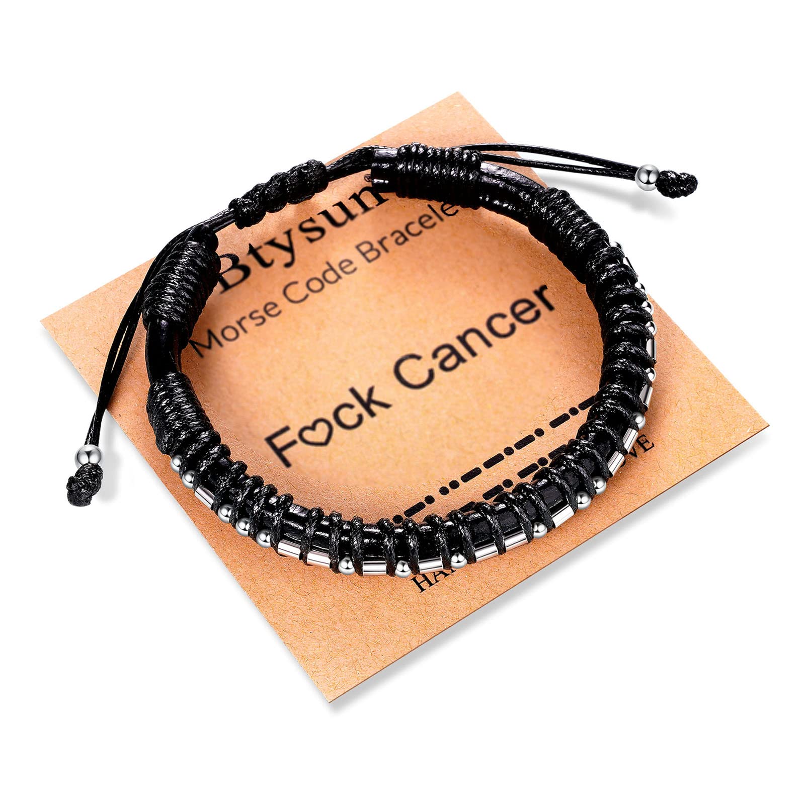 Btysun Morse Code Bracelets for Men Cancer Gifts for Him Adjustable Leather Bracelet Brother Son Father Best Friend Bracelets fo