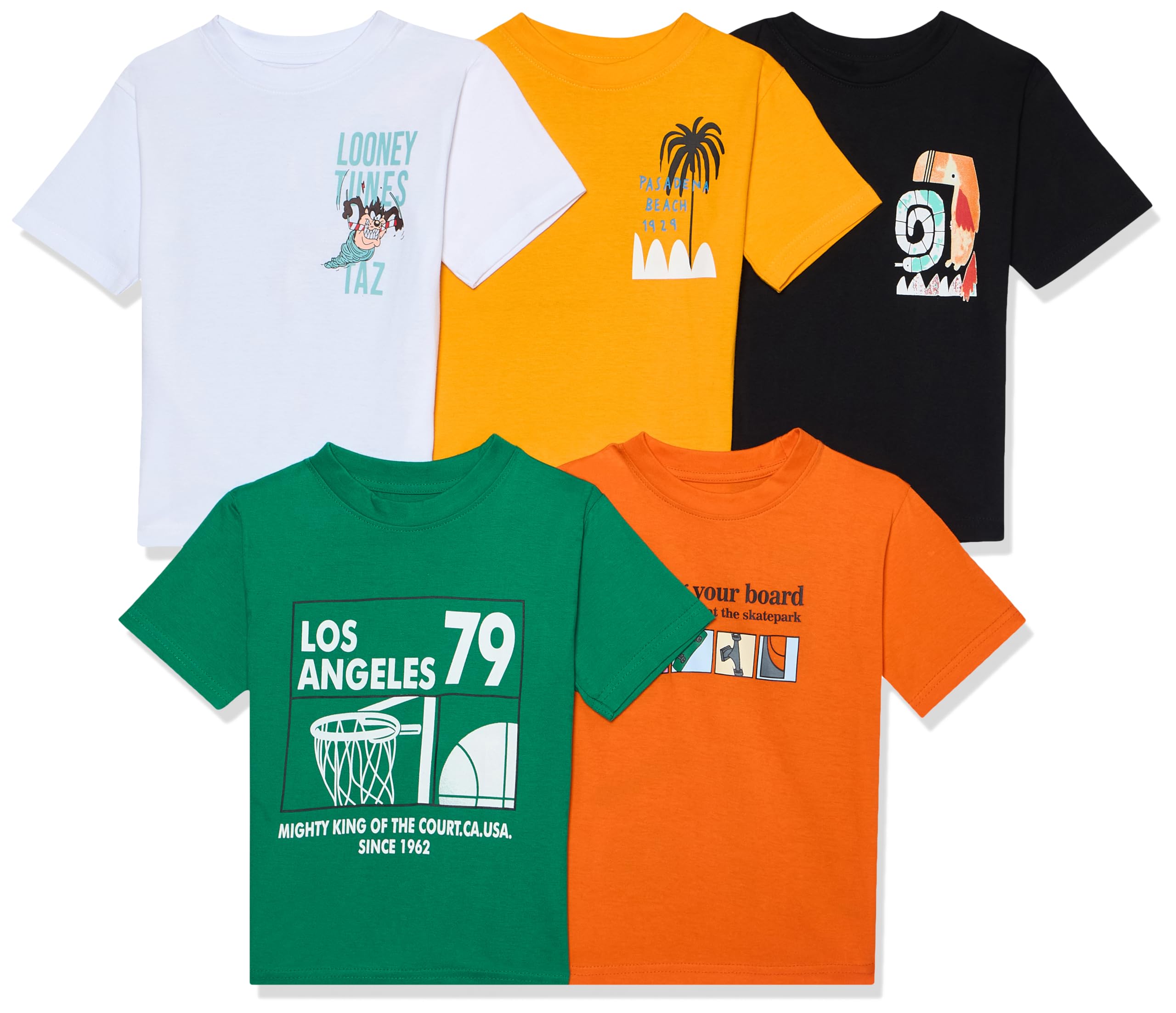 T2F Boys Cotton Front and Back Printed Oversized Fit T-Shirt (Pack of 5)