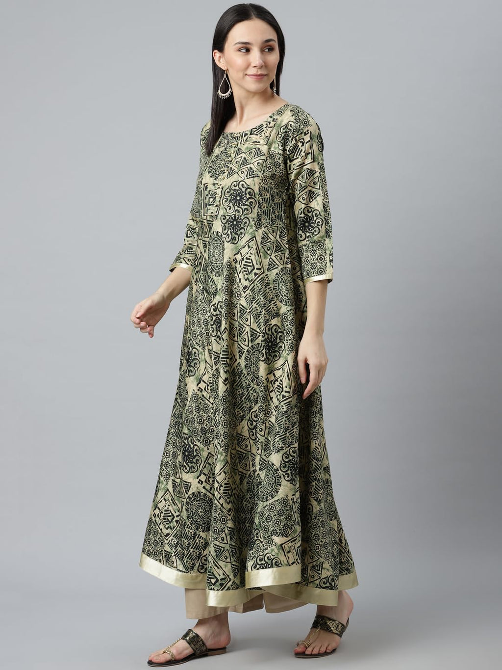 Libas Green Printed Silk Anarkali Kurta