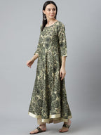 Libas Green Printed Silk Anarkali Kurta