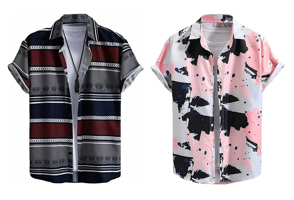 Rebelify MenS Lycra Bland Shirt With Half Sleeves Button Down Closure Round Collar Neck Printed Pattern Relaxed Fit And Standar