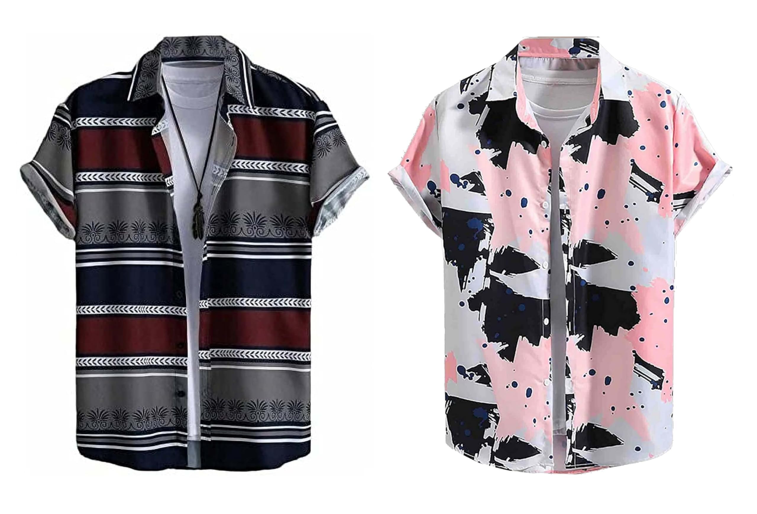 Rebelify MenS Lycra Bland Shirt With Half Sleeves Button Down Closure Round Collar Neck Printed Pattern Relaxed Fit And Standar
