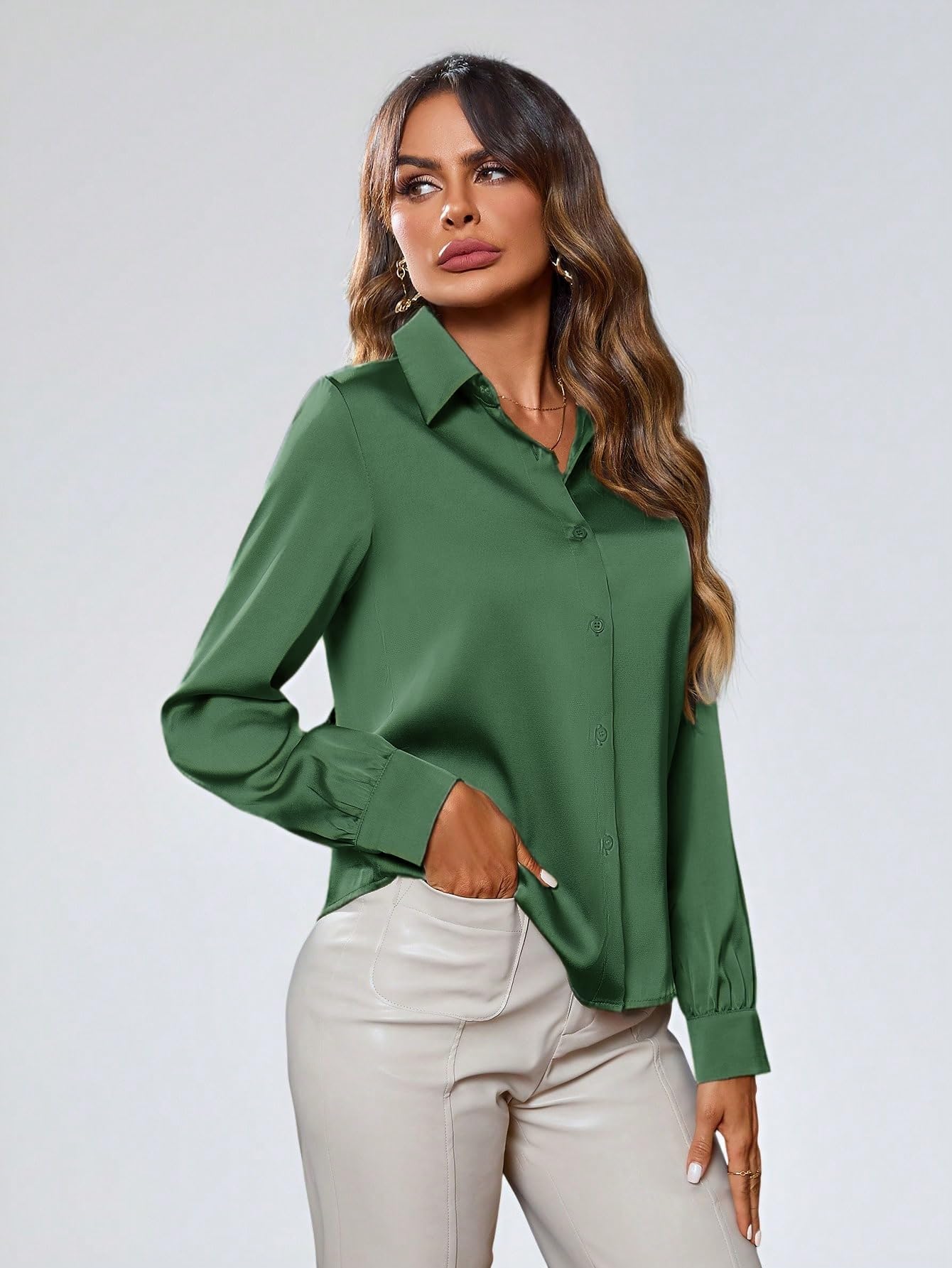 Indoprimo WomenS Solid Satin Casual Shirt | Stylish Western Long Sleeve Shirt For Women