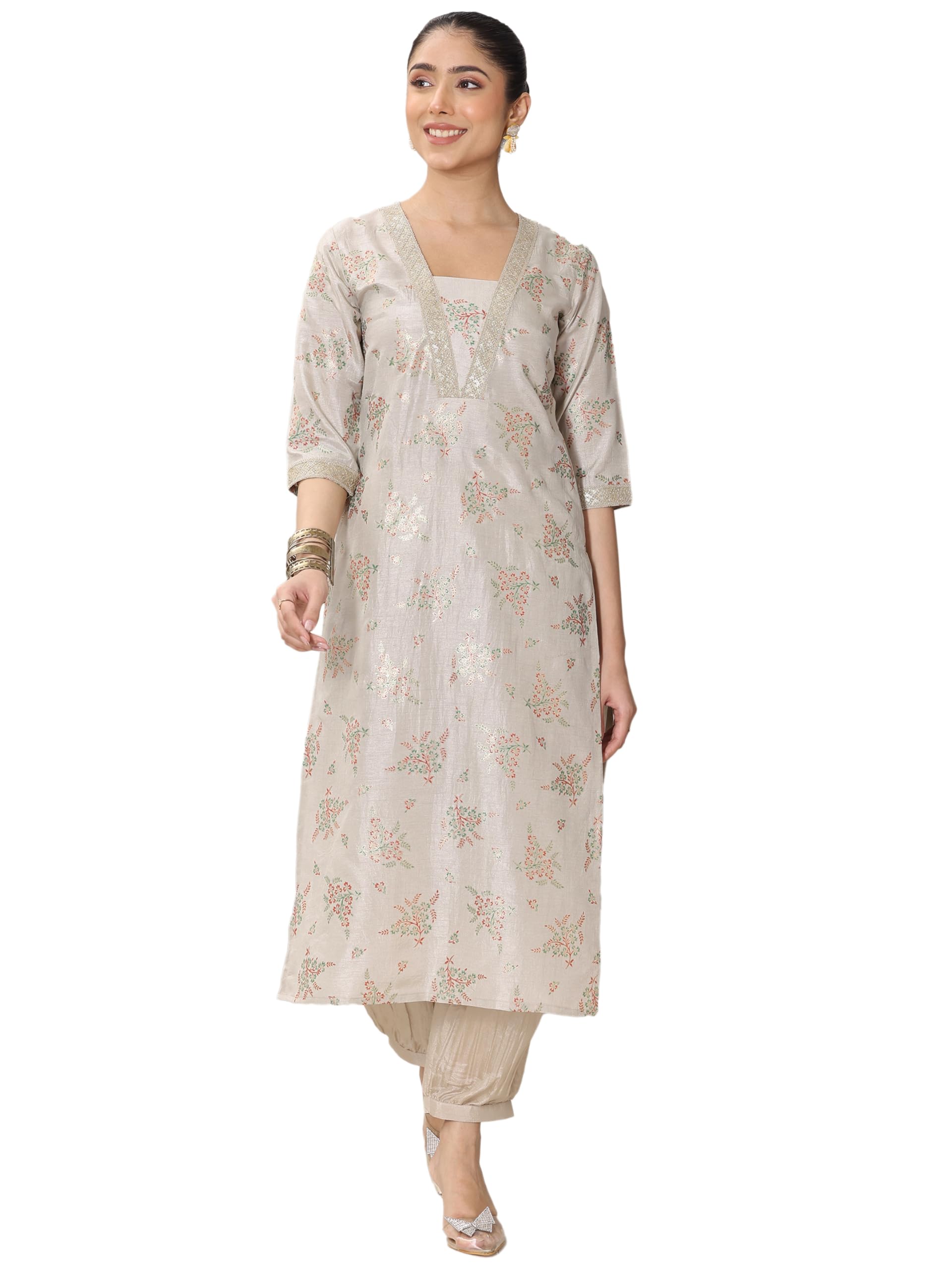 Libas Womens Woven Design Silk Blend Straight Kurta With Salwar
