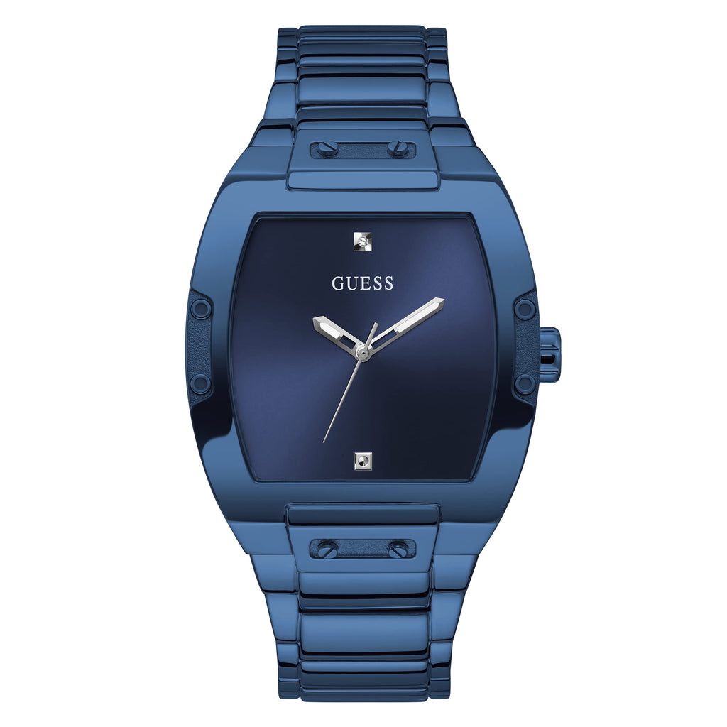 GUESS Men's Trend Casual Tonneau Diamond 43mm Watch - Blue Dial Stainless Steel Case & Bracelet