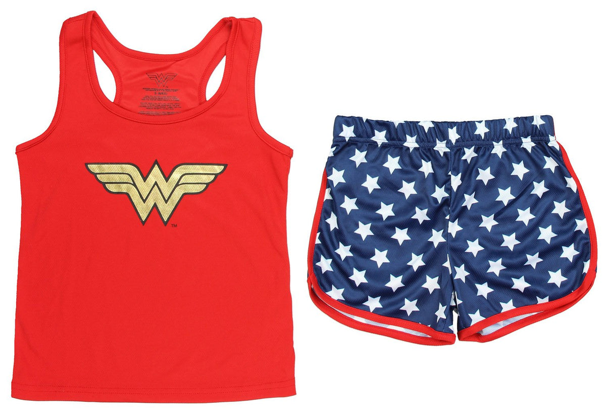 Intimo Little Girls Wonder Woman Sporty Mesh Pajama Set, Red, 4/5 46-14-6
