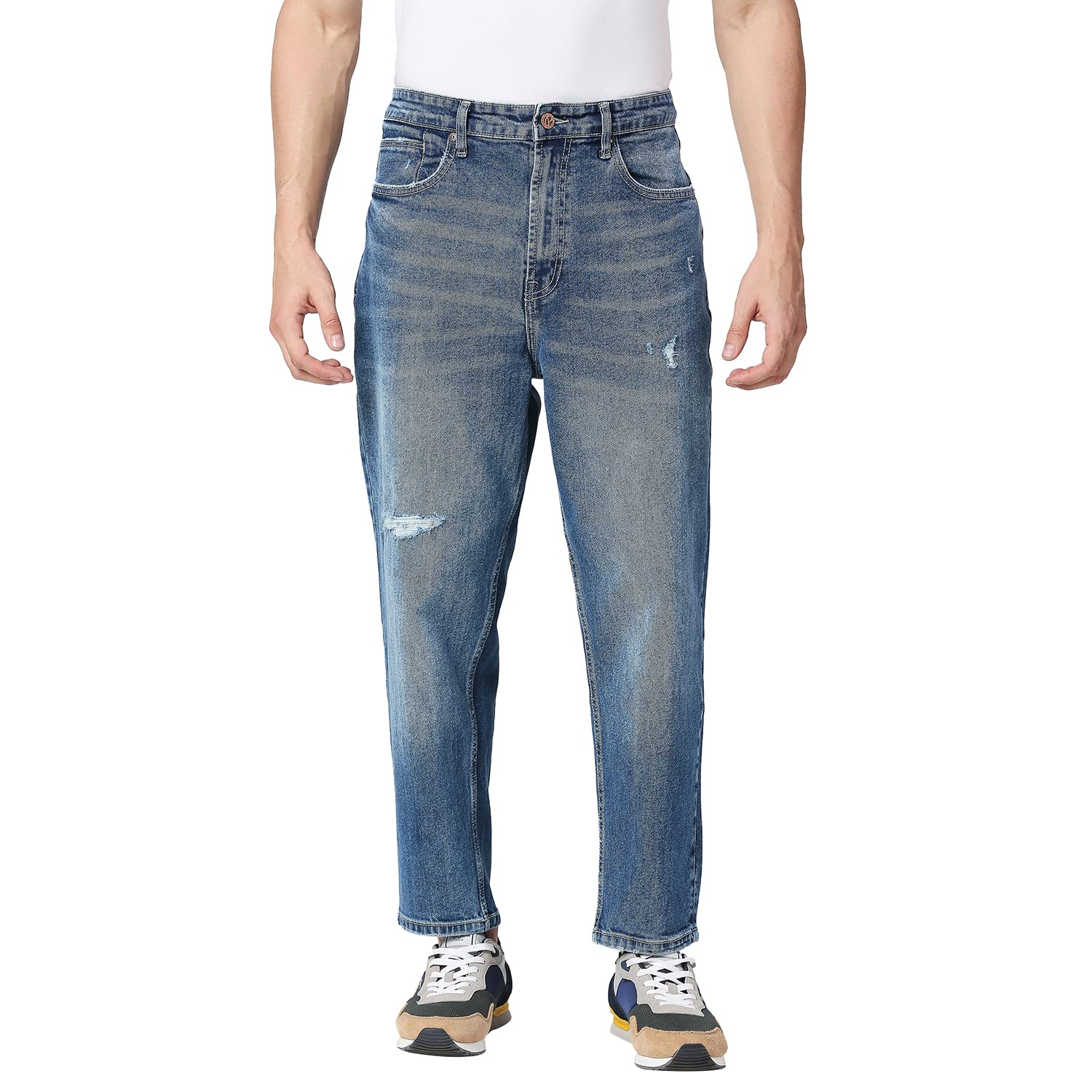 Pepe Jeans Tyler 90S Relaxed Fit Mid Waist Dropped Crotch Ankle Jeans, Med Light Used, 36