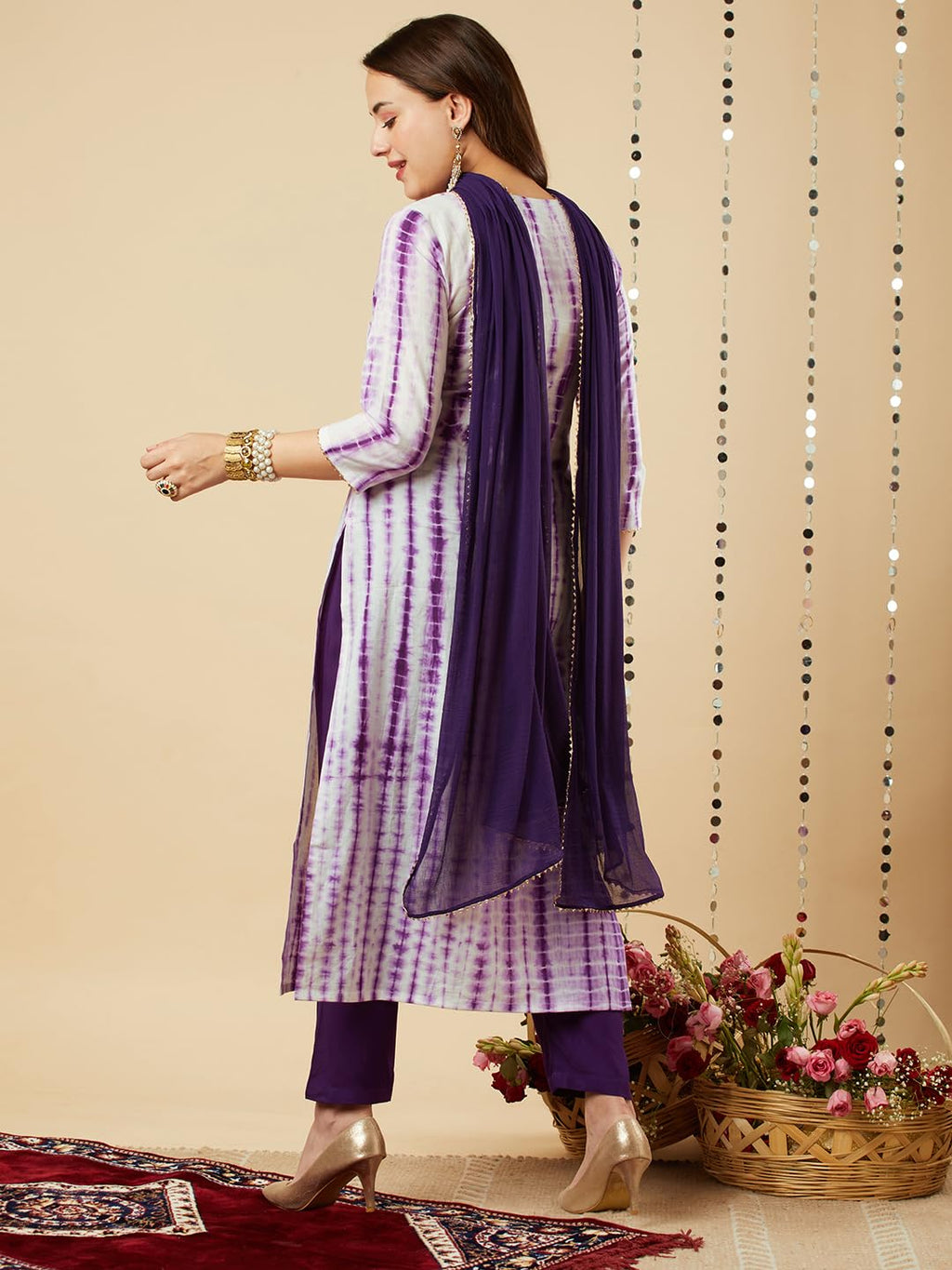 ANNI DESIGNER Womens Rayon Viscose Printed Straight Kurta with Pant & Dupatta (Tiedye BEGANI-VKS01_4XL_Violet_XXXX-Large)