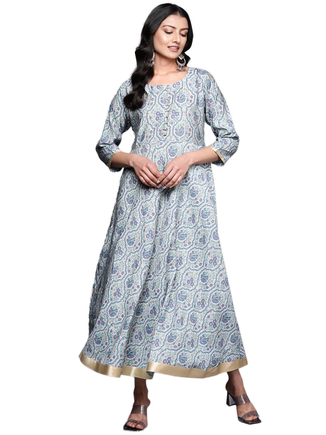 Libas WomenS Silk Printed Dress (26412_Grey
