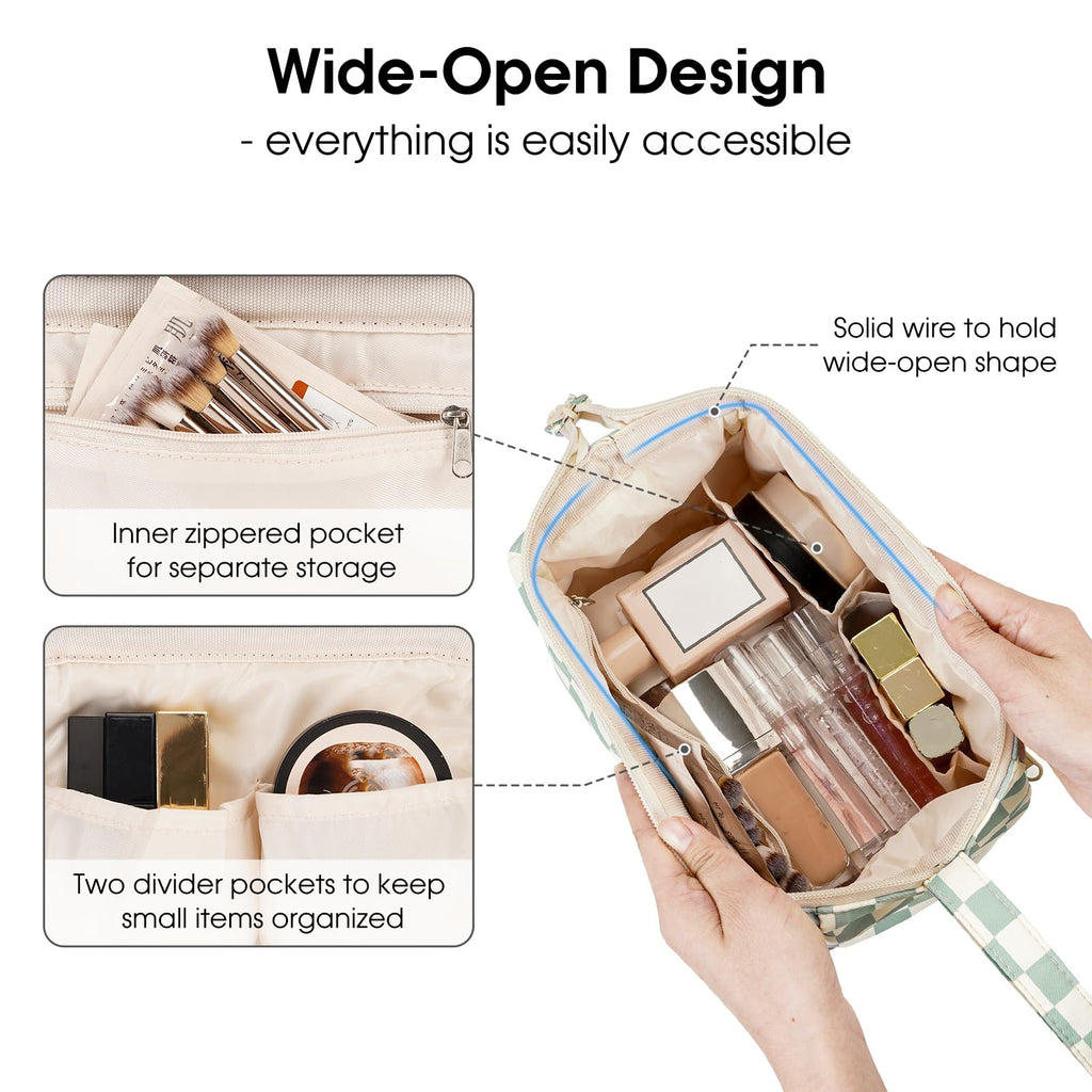 Narwey Large Women Makeup Bag Wide-open Make up Bag Travel Cosmetic Organizer Toiletry Bag for Cosmetics Toiletries Accessories