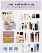 Vlando Makeup Bag Travel Cosmetics Bag Faux Leather Make up Bag Portable Artist Storage Bag with Adjustable Dividers for Cosmeti