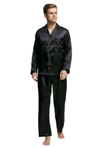 Tony & Candice Men's Classic Satin Pajama Set Sleepwear (Medium, Black with Golden Piping)