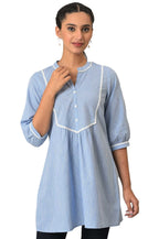 Aurelia Blue Striped Cotton Regular Kurti For Women