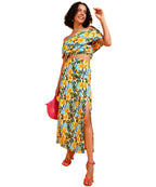 POPWINGS Casual Floral Printed Off-Shoulder Crop Top and Long Slit Skirt Co-Ord Set for Women || Co-Ords Set for Women Stylish W