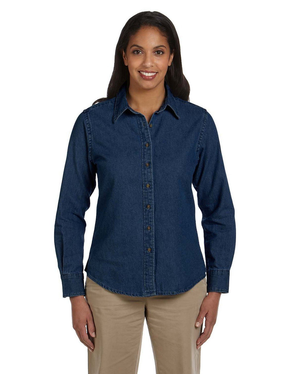 Ladies 65 oz Long-Sleeve Denim Shirt - DARK DENIM - S(D0102H76FTP)