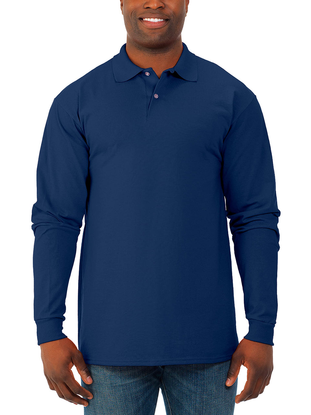 Jerzees Mens SpotShield Stain Resistant Polo Shirts (Short & Long, Long Sleeve-Navy, X-Large