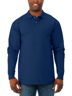 Jerzees Mens SpotShield Stain Resistant Polo Shirts (Short & Long, Long Sleeve-Navy, X-Large