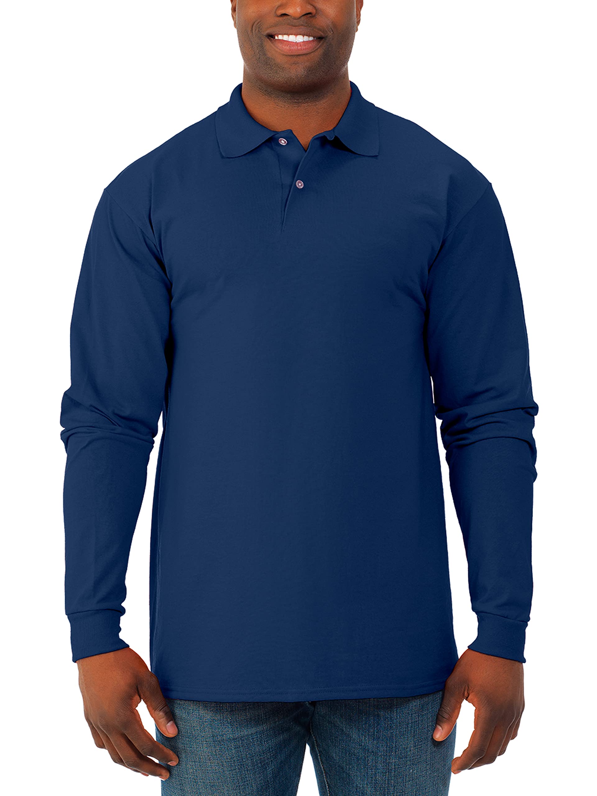 Jerzees Mens SpotShield Stain Resistant Polo Shirts (Short & Long, Long Sleeve-Navy, X-Large