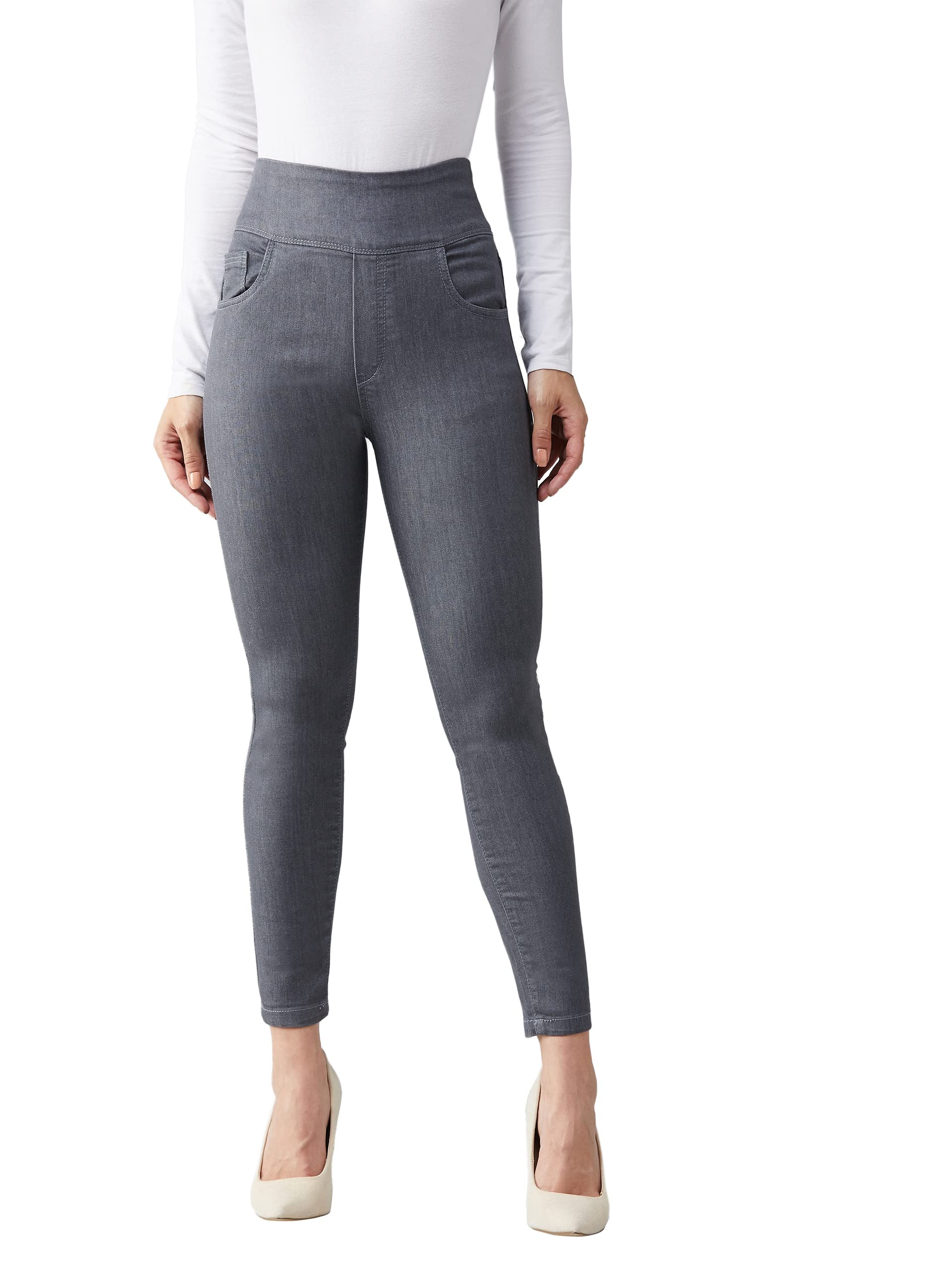 Dolce Crudo WomenS Grey Skinny Fit High Rise Cropped Denim Jeggings (Doaw19Den01-92-17-26,Grey,26)