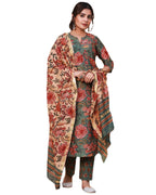 ANNI DESIGNER Womens Rayon Blend Printed Straight Kurta with Pant & Dupatta (FTA Green-NRK_M_Green_Medium)