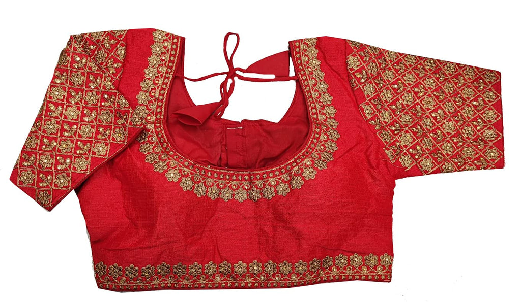 Vihu Fashion WomenS Heavy Embroidery Handwork Half Sleeves Readymade Blouse