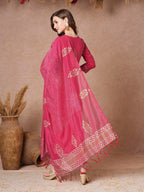 ANNI DESIGNER Ladies Rayon Printed Kurta with Trousers, pink, XL