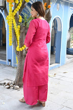 Gosriki Women'S Cotton Blend Straight Solid Kurta With Palazzo & Dupatta (With Rani-Go)