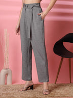 OOMPH! High Waist Trousers for Women  Flared Korean Style Formal Pants | Elegant Workwear for Office, College & Events Grey