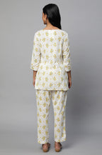 Beige Floral Print Summer Kurti Co-Ord Set