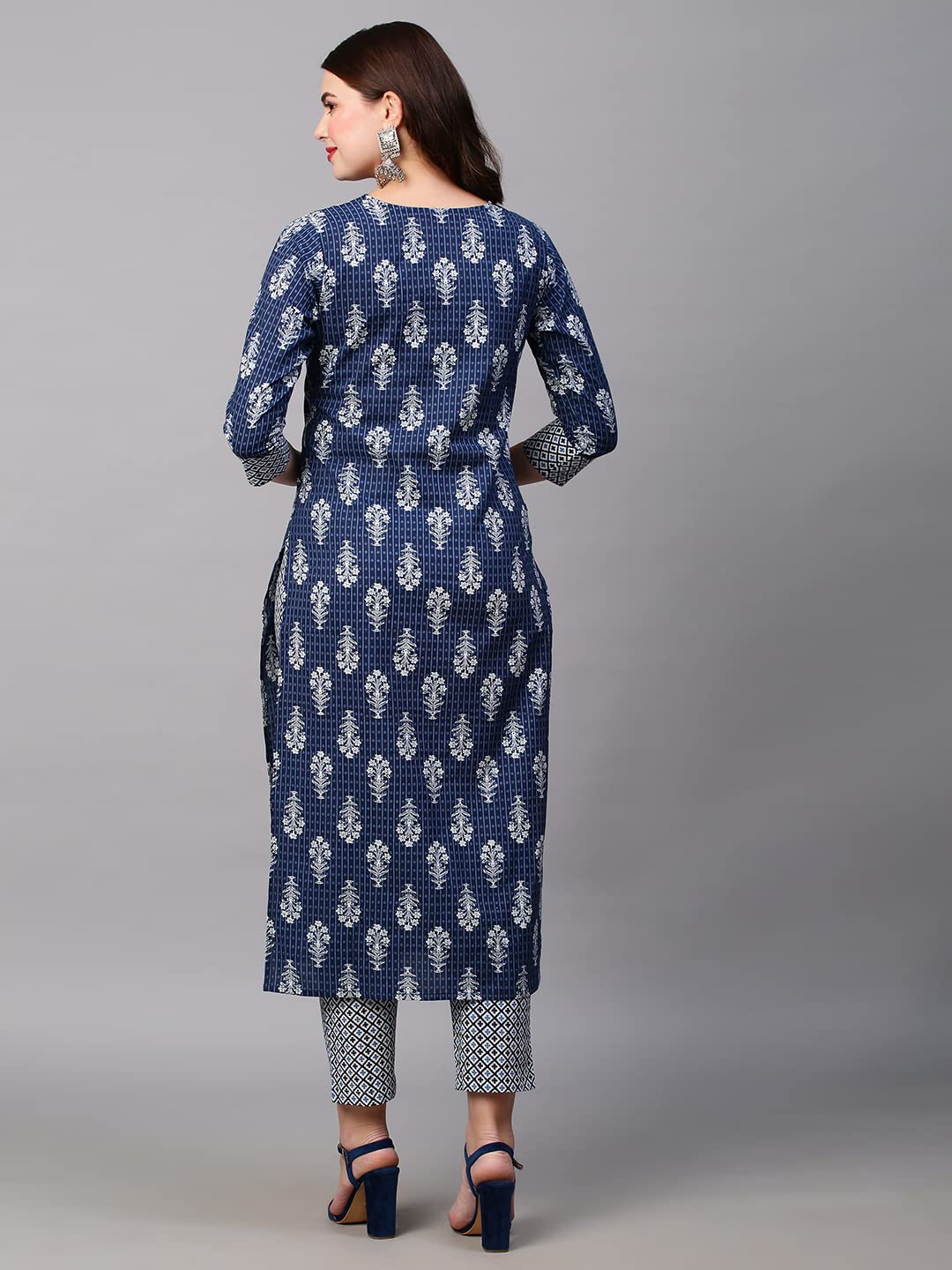 Gosriki Women'S Cotton Blend Traditional Straight Printed Kurta And Pant Set (Shekhra-Gs)