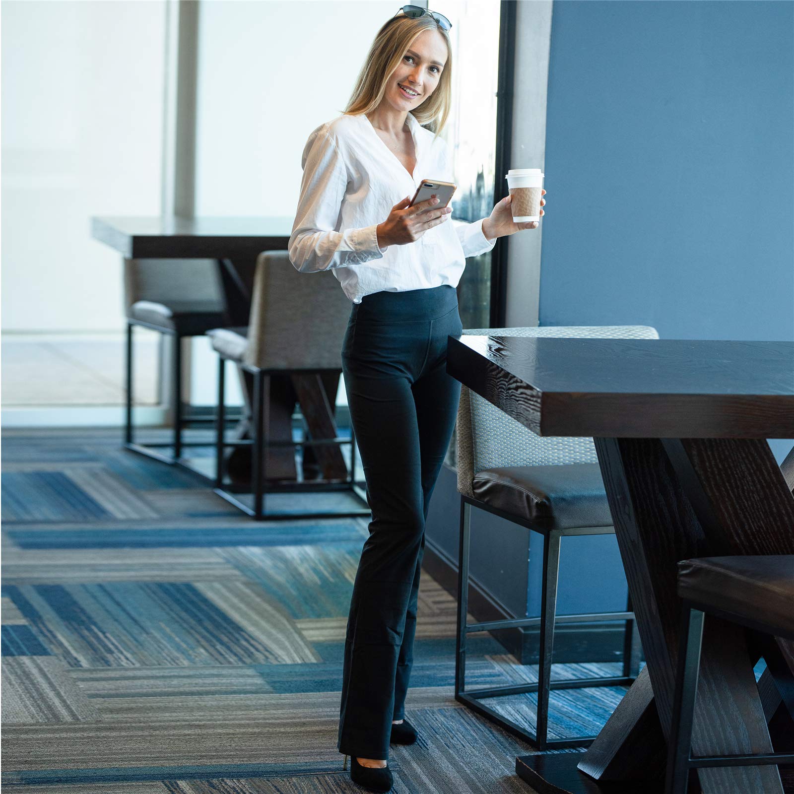 Houmous S-XXXL 29''31''33''35'' Inseam Women's Cotton Bootcut Pants Inner Pocket(Tall-35 Inseam-Black, XX-Large)